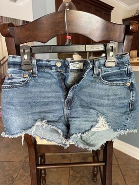 Distressed Denim Shorts - Blue